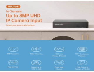 Foscam 16CH 4K PoE NVR 8MP CCTV Recorder 16-Port FNA216HE