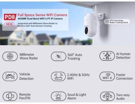 Foscam PD8 Dual Lens PTZ WiFi Outdoor Security Camera Auto Tracking