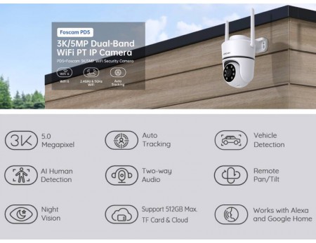 Foscam PD5 3K 5MP Outdoor PTZ WiFi IP Security Camera Dual-Band