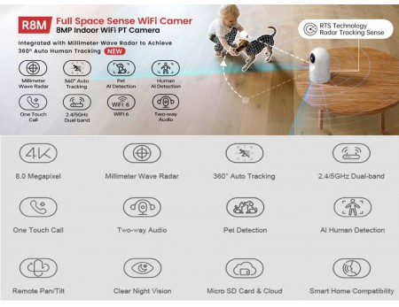 Foscam R8M 4K 8MP PTZ WiFi IP Security Camera Radar Human Detection