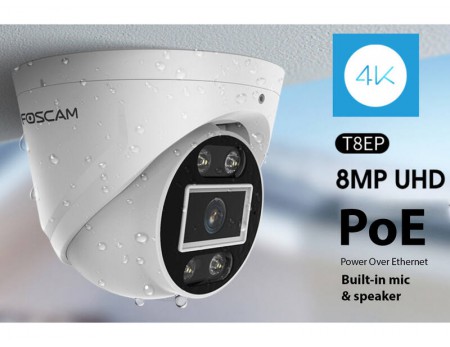 FOSCAM IP CAMERA T8EP 8MP IP66 PoE Sound/Light Alarm