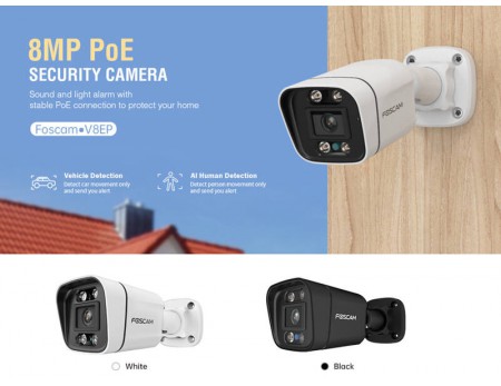 FOSCAM IP CAMERA V8EP 8MP IP66 PoE AI Human/Vehicle Detection White